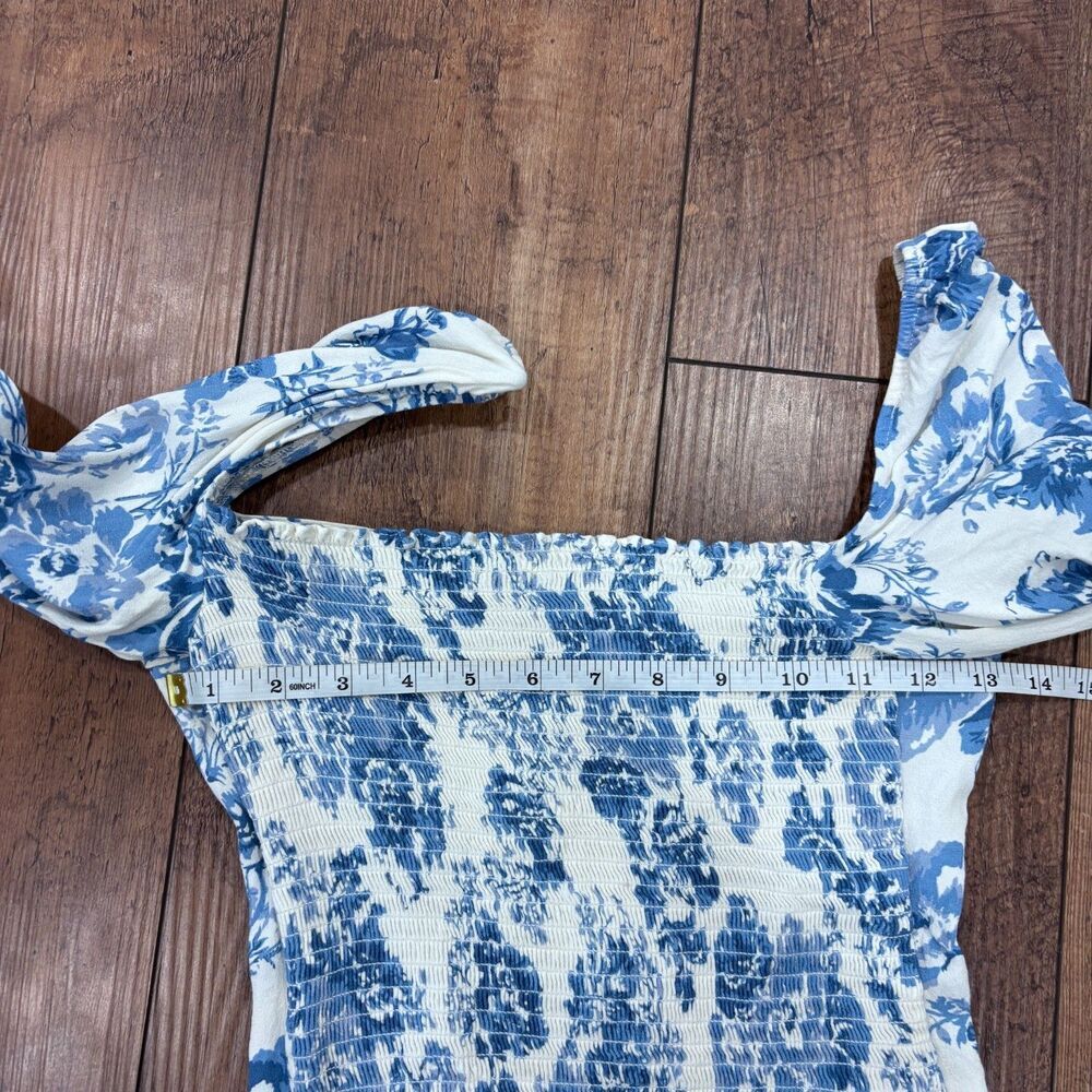 Reformation Reign Top Blue Floral Pattern Sz 6 Sweetheart Cottagecore Coquette - Picture 8 of 9